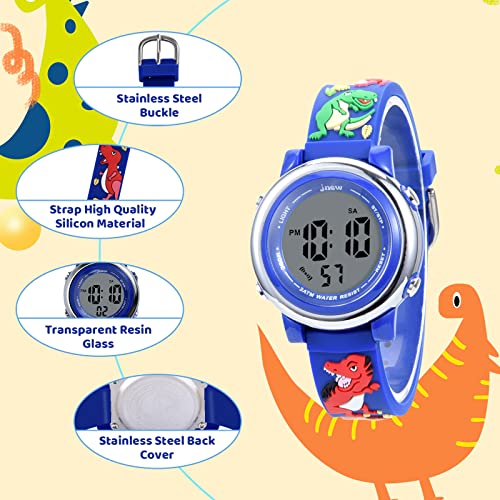 Mamiddle Reloj Deportivos Digital para Niño Niña Reloj Infantil Impermeable 3ATM con Alarma Fecha Cronómetro 7 Luces traseras LED (Dinosaurio Azul)