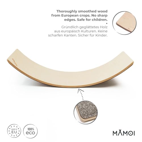 MAMOI® Balance board 85x30 cm | Tabla equilibrio niños | Tabla curva montessori | Tabla curva de madera | Bola equilibrio | Tabla curva wobbel | Tabla wobbel madera | Balance board surf | 100% ECO