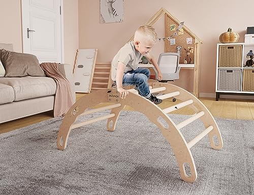 MAMOI® Triángulo de Escalada con colchoneta | Colchoneta de Gimnasio niños de Materiales Naturales | Triángulo de Escalada para niños de Madera Interior Exterior | Equilibrio niños | 100% Eco