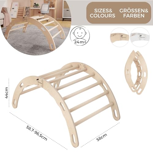 MAMOI® Triángulo de Escalada con colchoneta | Colchoneta de Gimnasio niños de Materiales Naturales | Triángulo de Escalada para niños de Madera Interior Exterior | Equilibrio niños | 100% Eco