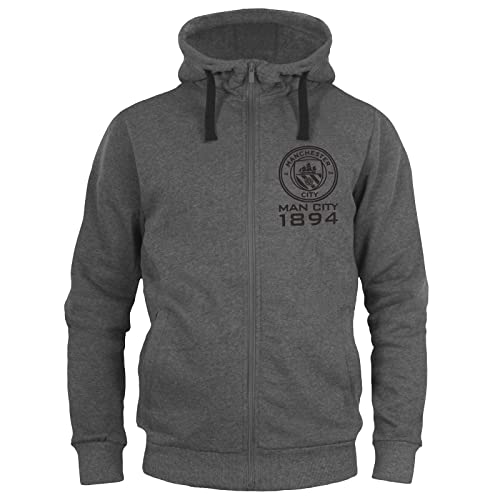 Manchester City FC - Sudadera Oficial con Capucha y Cierre de Cremallera - para Hombre - Forro Polar - Gris - S