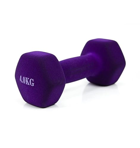 Mancuerna pesa de 4kg acero cubierta en vinilo suave y antideslizante Ejercicio en Casa, gimnasia, musculación. Color Morado (violeta)