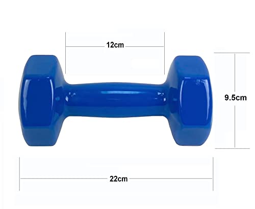 Mancuerna pesa de 5kg de acero cubierta en vinilo suave y antideslizante Ejercicio en Casa, gimnasia, musculación. Color Azul.