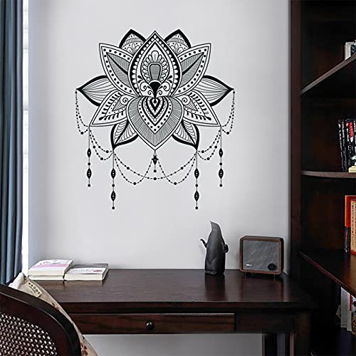 Mandala Lotus - Adhesivo de pared para pared, diseño de mandala indio, diseño bohemio, budismo de loto bohemio, decoración de arte de meditación de loto extraíble