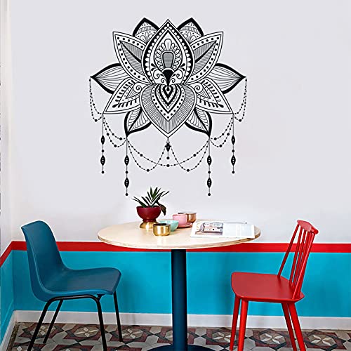 Mandala Lotus - Adhesivo de pared para pared, diseño de mandala indio, diseño bohemio, budismo de loto bohemio, decoración de arte de meditación de loto extraíble