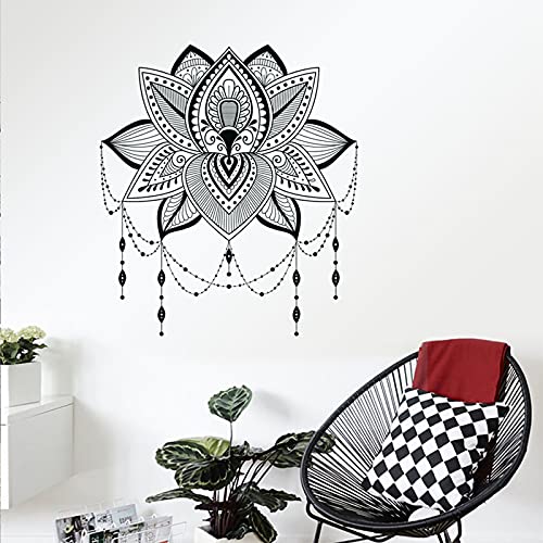 Mandala Lotus - Adhesivo de pared para pared, diseño de mandala indio, diseño bohemio, budismo de loto bohemio, decoración de arte de meditación de loto extraíble