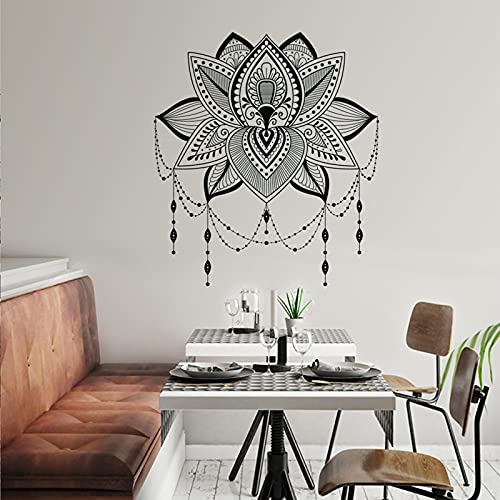 Mandala Lotus - Adhesivo de pared para pared, diseño de mandala indio, diseño bohemio, budismo de loto bohemio, decoración de arte de meditación de loto extraíble