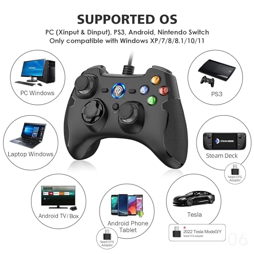 Mando PC Gamepad PC, [Regalos Originales] EasySMX Mandos PS3, Controller PC PS3, Controlador PC PS3, Joystick con Doble Vibración, Trigger Compatible con Windows/PS3/Android TV Box