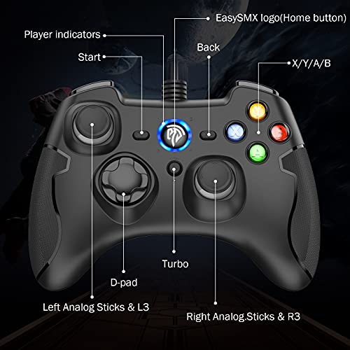 Mando PC Gamepad PC, [Regalos Originales] EasySMX Mandos PS3, Controller PC PS3, Controlador PC PS3, Joystick con Doble Vibración, Trigger Compatible con Windows/PS3/Android TV Box