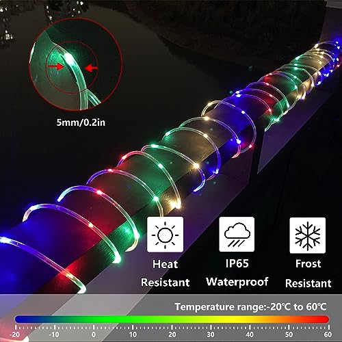 Manguera de luz solar exterior, 20 m, 200 LED, resistente a la intemperie, 8 modos de iluminación, RGB cadena de luces para exteriores con mando a distancia, piscina, cama elástica (multicolor)