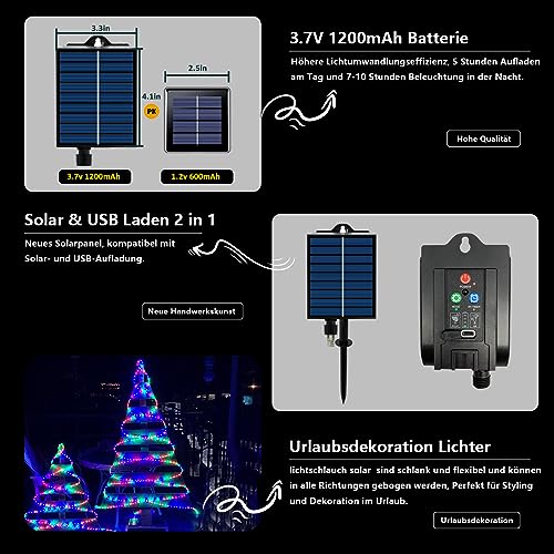 Manguera de luz solar exterior, 20 m, 200 LED, resistente a la intemperie, 8 modos de iluminación, RGB cadena de luces para exteriores con mando a distancia, piscina, cama elástica (multicolor)