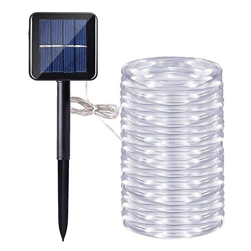 Manguera led solar, DINOWIN 72ft/22M 200leds Guirnaldas Luminosas Solares de Cuerda, Exterior led Luces decorativas (Blanco)