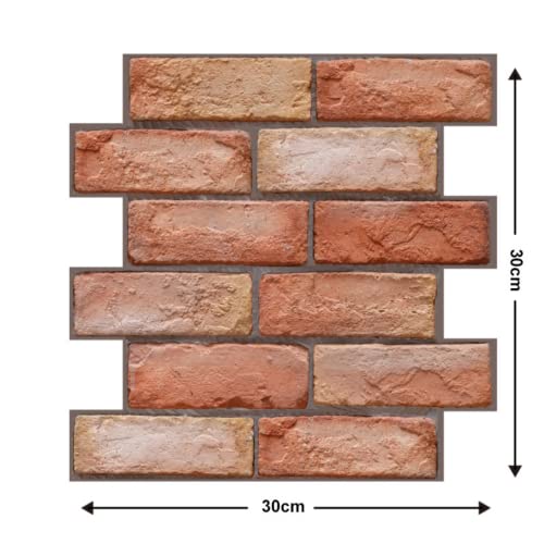 MANMEMU 10 unidades de papel pintado piedra, efecto 3D, paneles pared autoadhesivos, para muebles, puerta pared, resistente al agua (Ladrillo rojo)