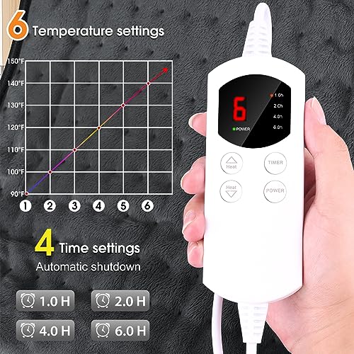 Manta Electrica-Arlierss Almohadilla Eléctrica con 6 Niveles de Temperatura & 4 Configuraciones de Tiempo, Esterilla Electrica con Fijadora para Abdomen Espalda Cuello