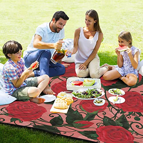 Manta grande para acampar, manta de césped plegable para viajes, día de la madre, manta de yoga con flores rosas