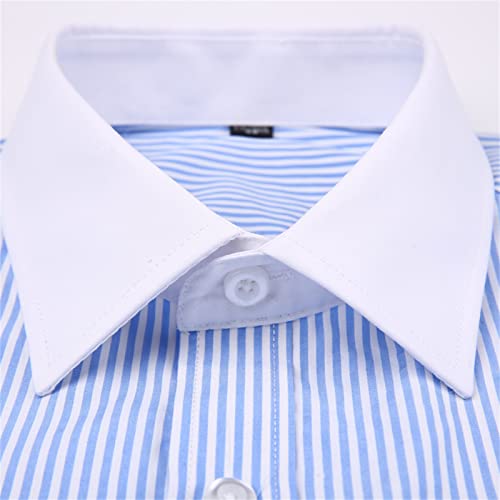 MAOAEAD Camisa de manga larga para hombre, clásica con puños franceses, camisa de vestir a rayas, bolsillo de parche único, camisas de negocios de ajuste estándar (blanco (gemelos al azar), 46/6XL)