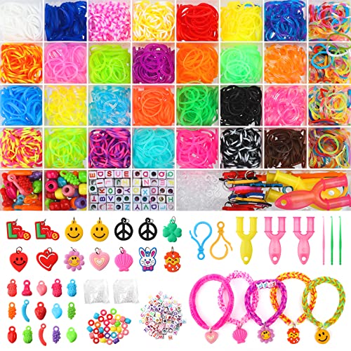 Maomaoyu 2500 PCS Kit de Gomas para Hacer Pulseras, 32 Colores Kit de Pulseras Gomas de Bricolaje Manualidad, Gomitas Elásticas para Hacer Pulseras, Regalos para Niñas 5-12 Años