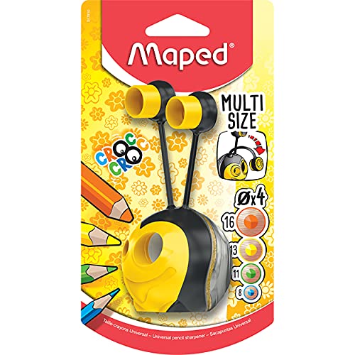 Maped - Material Escolar - Sacapuntas Croc Croc Universal - Apto para 4 Diámetros Distintos - 2 Orificios para Afilar - Capacidad de Reserva - Diseño Lúdico