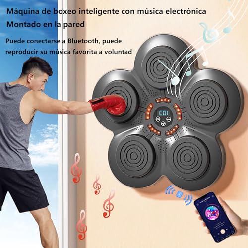 Maquina Boxeo Musical Montado en la Pared Musical Boxing Machine Inteligente Bluetooth Maquina de Boxeo con Musica Recargable Boxing Training Máquina de Boxeo Musical,Adultos Guantes