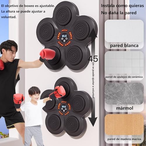 Maquina Boxeo Musical Montado en la Pared Musical Boxing Machine Inteligente Bluetooth Maquina de Boxeo con Musica Recargable Boxing Training Máquina de Boxeo Musical,Adultos Guantes