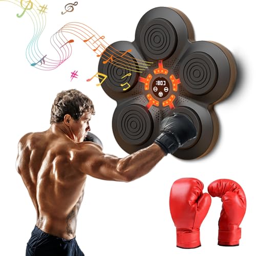 Maquina Boxeo Musical Montado en la Pared Musical Boxing Machine Inteligente Bluetooth Maquina de Boxeo con Musica Recargable Boxing Training Máquina de Boxeo Musical,Adultos Guantes