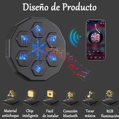 Máquina de Boxeo Musical, LED Equipo de Entrenamiento de Boxeo de Pared en Casa con Conexión Bluetooth, Destino de Boxeo de Descompresión con Máquina de Boxeo de Efecto de Luz