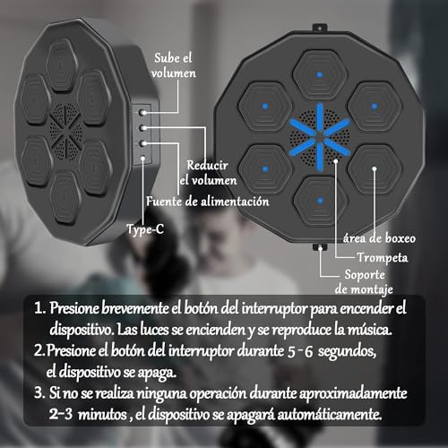 Máquina de Boxeo Musical, LED Equipo de Entrenamiento de Boxeo de Pared en Casa con Conexión Bluetooth, Destino de Boxeo de Descompresión con Máquina de Boxeo de Efecto de Luz