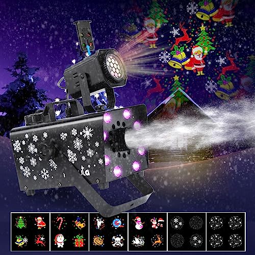 Máquina de Nieve Mejorada Hakuta 800W con 8 Luces LED RGB, proyección LED y 2 Mandos a Distancia Inalámbricos, Perfecta para Navidad, Halloween, Fiestas, Bodas y Escenario de DJ