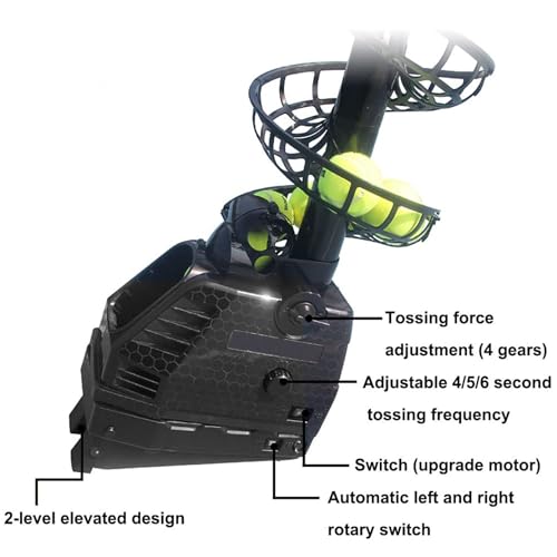 Máquina de Pelotas de Tenis Pista de Gran Capacidad de 30 Piezas, Lanzador de Pelotas de Tenis Ajuste de 4 Engranajes Máquina Portátil Para Servir Tenis Máquina de Alimentación Eficiente y Precisa
