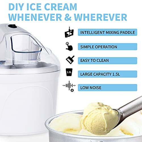 Maquina Hacer Helados 1,5L Máquina para Hacer Helados Maquina de Helados Profesional Sorbete y Yogur Congela en 30 Minutos, Maquina Helados Soft