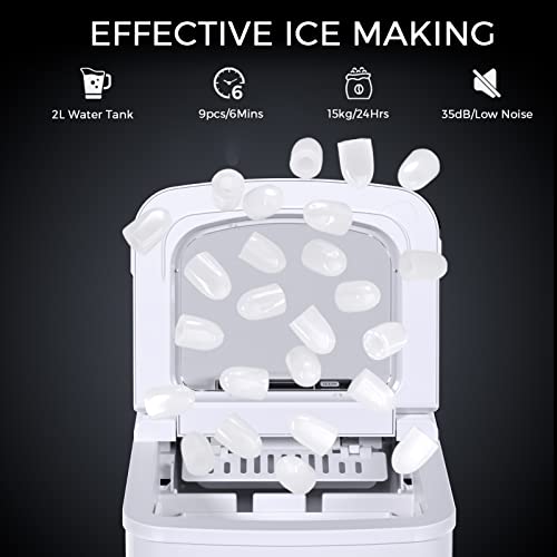 Maquina Hielo FOOING Maquina de Hielo lista en 6 minutos Máquina para hacer hielo de 2 litros con función de autolimpieza Pantalla LED Maquina de Hielo Casera Maquina de Hielo Pequena