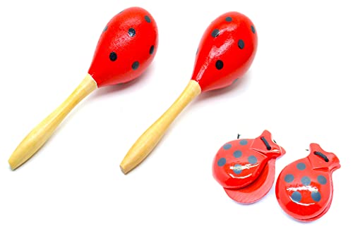 Maracas y castañuelas adultos hecho de madera. conjunto musical completo de España, Color de Lunares, Colores Tradicionales españoles, Agitadores de Rumba Traqueteo Percusión de Mano