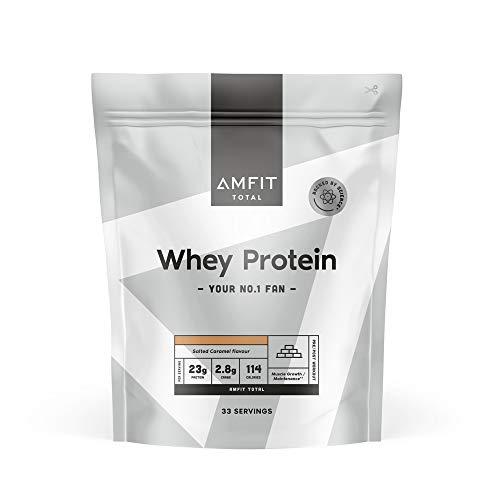 Marca Amazon - Amfit Nutrition Proteína de Suero Lácteo, Caramelo salado, 33 porciones, 1 kg (Paquete de 1)