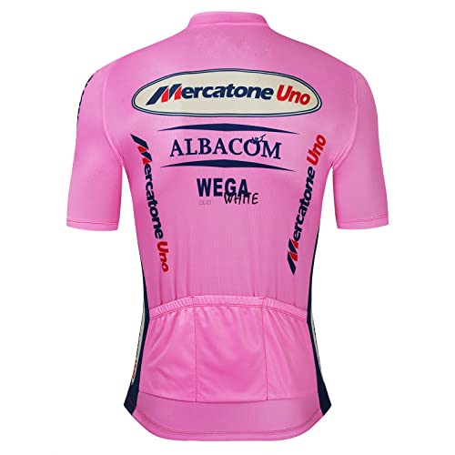 Marco Pantani Retro profesional equipo Mercatone Uno Pink Ropa ciclismo conjunto para hombre, manga corta bicicleta ropa babero corto kits gel pad (S)