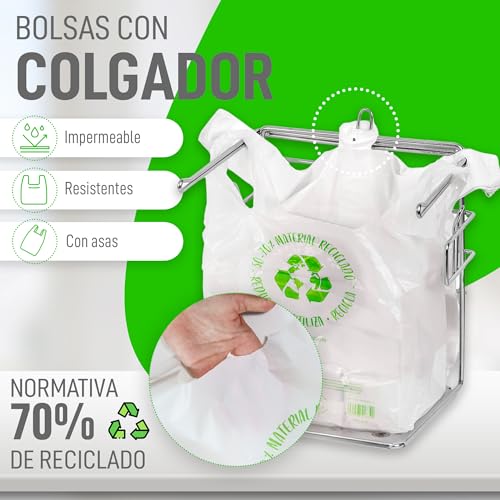 MARCPRINT 50 Bolsas Plastico - Bolsas de Plastico (42x53) Galga 200 - Bolsas de Plastico con Asas 70% Recicladas - Bolsas Plastico Aptas Uso Alimentario - Bolsas Plastico Asas de Polietileno