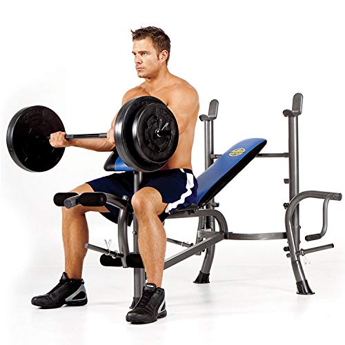 Marcy MWB-36780b para principiantes – Press de banca con barra de 35 kg - Banco de musculación completo multifunción – Curl de piernas & Curl de bíceps – Pec Dec Pectorales