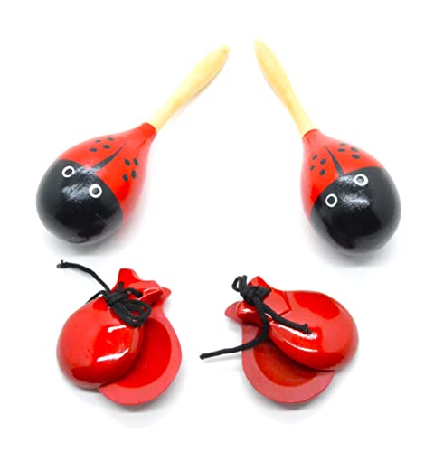 mariquita roja Maracas y castañuelas adultos rojo y negro, conjunto musical completo de España, Rojo Color de Lunares, Colores Tradicionales españoles, Agitadores de Rumba Traqueteo Percusión de Mano