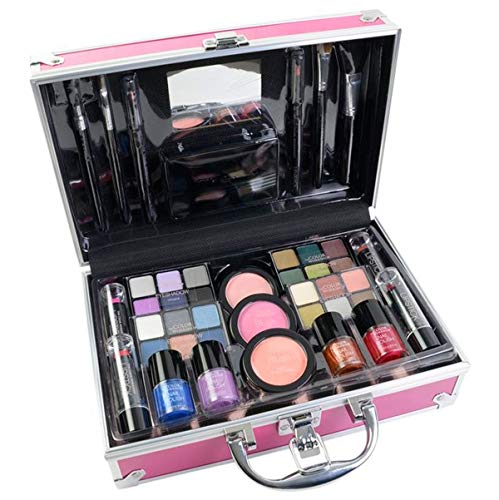 Markwins Maletín de Maquillaje Bon Voyage Travel Pink - The Color Workshop - Un Kit Profesional Completo en un Gran Maletín Rosa Plateado con Espejo Incluido para Llevar Siempre Contigo