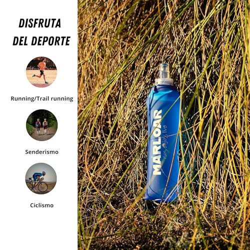 MARLOAR Soft Flask - Botella Plegable - Botella Plegable Silicona - pack de 2 unidades de Soft Flask 500ml para running, trail running y senderismo. BPA free. (500 ML, AZUL)