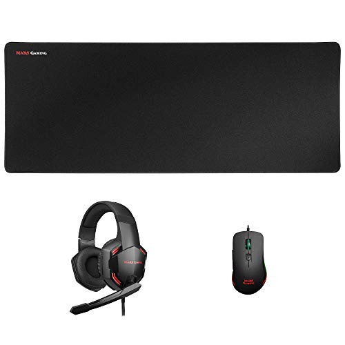 Mars Gaming MCPPRO, Combo Gaming, Ratón 9800DPI, Alfombrilla XL y Cascos Over-ear, Negro