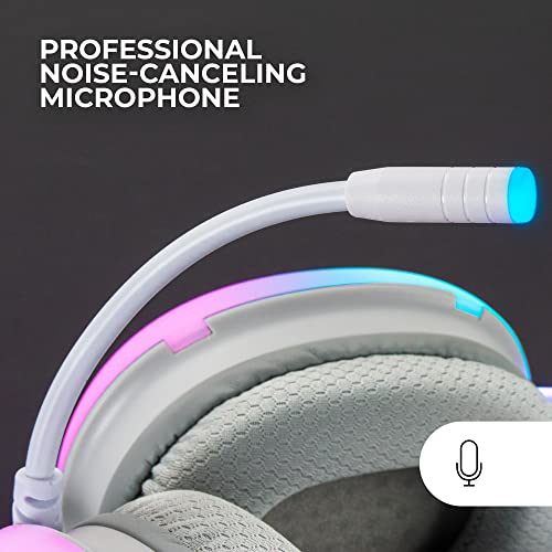 Mars Gaming MH-Glow Rosa, Auriculares 360° Full Chroma RGB Flow, Micrófono Cancelación de Ruido, Diseño Ultra-Ligero, Almohadillas Mempory-Foam, Compatibilidad Universal