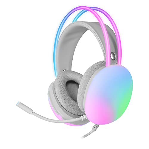 Mars Gaming MH-Glow Rosa, Auriculares 360° Full Chroma RGB Flow, Micrófono Cancelación de Ruido, Diseño Ultra-Ligero, Almohadillas Mempory-Foam, Compatibilidad Universal