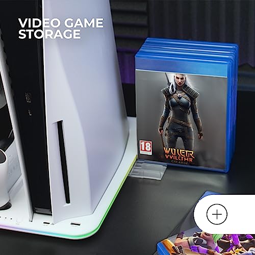 Mars Gaming MPS5-B, Soporte Multifunción para PS5, Iluminación RGB Neón Control, Ventilador Silencioso, Cargador Doble de Mandos LED, Almacenamiento de Juegos, Soporte para Auriculares, Blanco