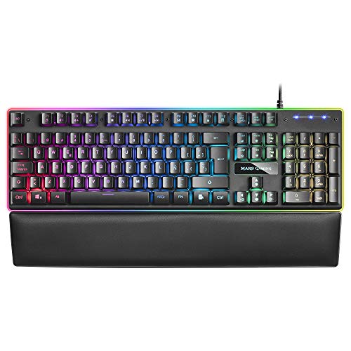 MARSGAMING, MK320ES, Teclado Gaming H-Mech, 13 Modos RGB y Halo, Reposamuñecas Acolchado, Antighosting, Idioma Español, Color Negro