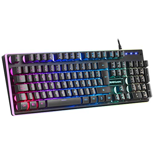 MARSGAMING, MK320ES, Teclado Gaming H-Mech, 13 Modos RGB y Halo, Reposamuñecas Acolchado, Antighosting, Idioma Español, Color Negro