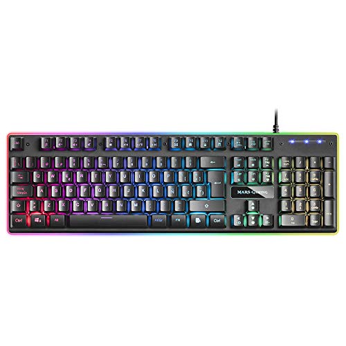 MARSGAMING, MK320ES, Teclado Gaming H-Mech, 13 Modos RGB y Halo, Reposamuñecas Acolchado, Antighosting, Idioma Español, Color Negro