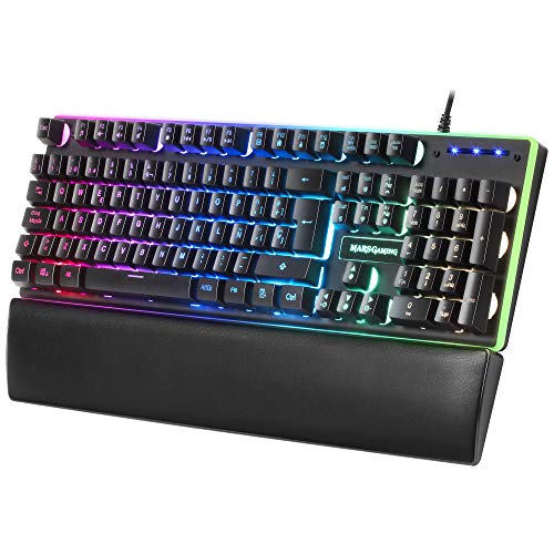 MARSGAMING, MK320ES, Teclado Gaming H-Mech, 13 Modos RGB y Halo, Reposamuñecas Acolchado, Antighosting, Idioma Español, Color Negro