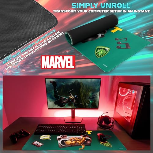 Marvel Alfombrilla Ratón XXL de 80 x 36 cm Avangers - Protector Escritorio Groot Spiderman, Ordenador y Teclado - Regalos para Hombre, Cumpleaños, Navidad (Verde Groot)