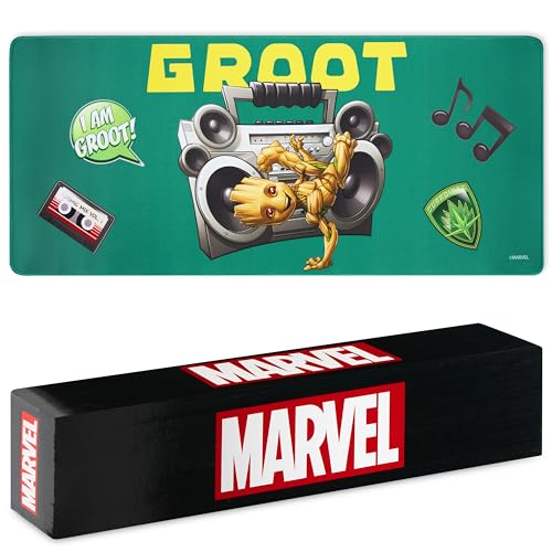 Marvel Alfombrilla Ratón XXL de 80 x 36 cm Avangers - Protector Escritorio Groot Spiderman, Ordenador y Teclado - Regalos para Hombre, Cumpleaños, Navidad (Verde Groot)