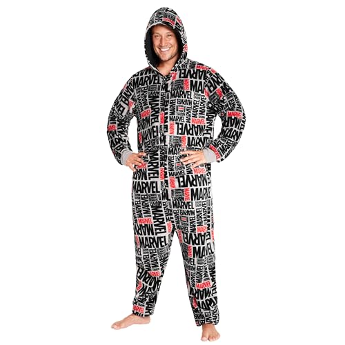 Marvel Pijama Polar para Hombre - Mono Pijama con Capucha Entero Invierno Talla Grande, Regalo Hombres, Chicos, Navidad (Gris/Negro,XL)